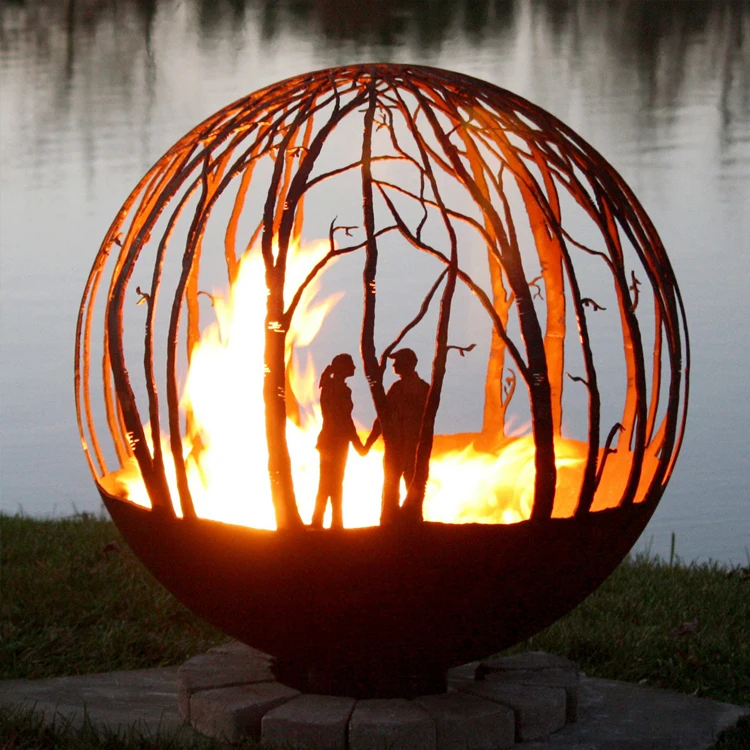 JH-Mech Large Laser Cutting Fire Pit Sphere OEM Design Fire Ball