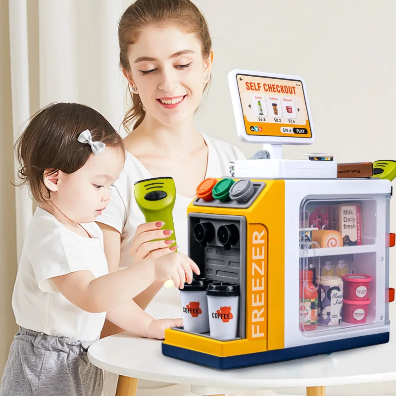 2024 New Kids Educational Toys Supermarket Checkout With Sound And Light Shopping Cart Toy Scanning Cashier Coffee Machine Toys