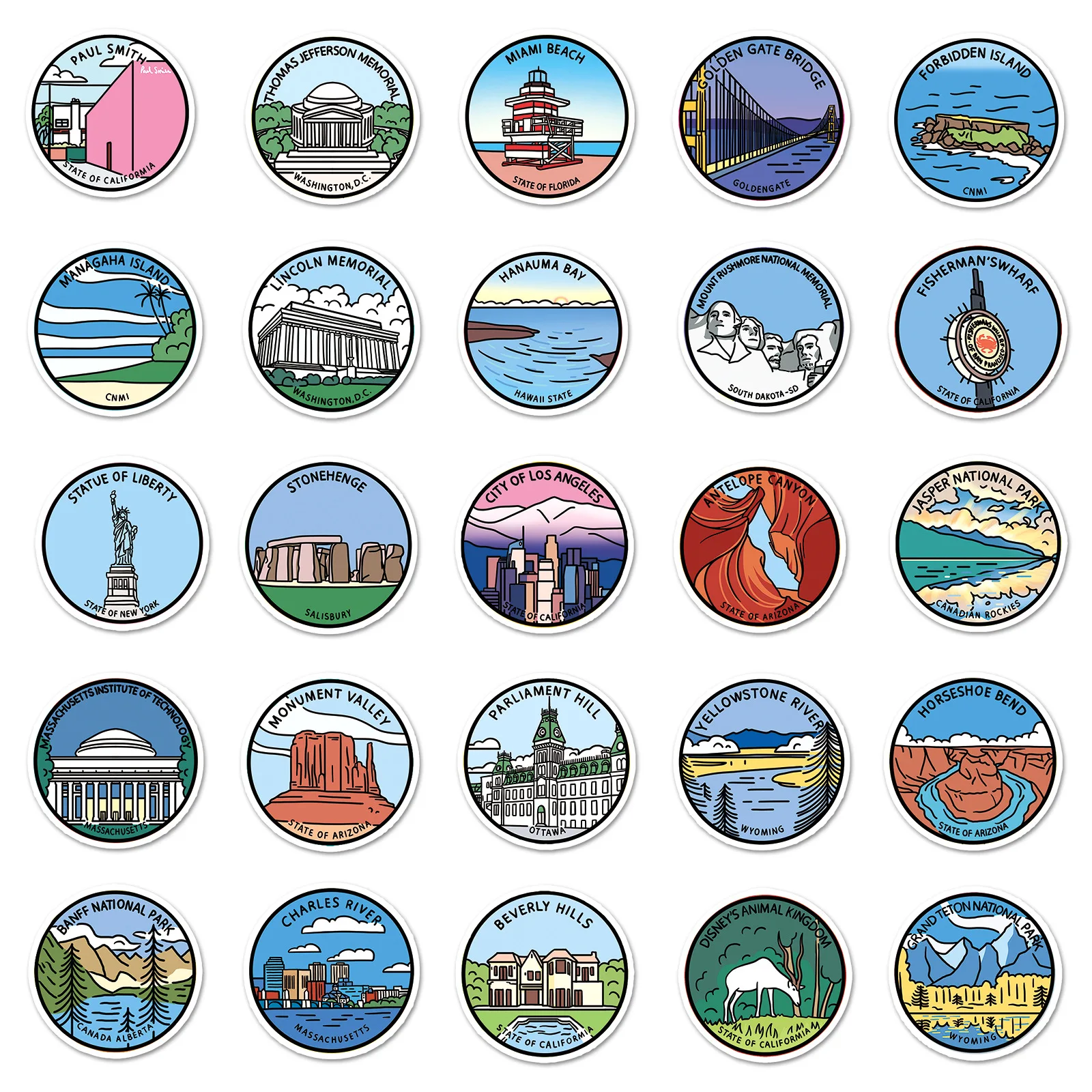 50PCS Famous Tourist decals outdoor travel maps classic world landmark sticker