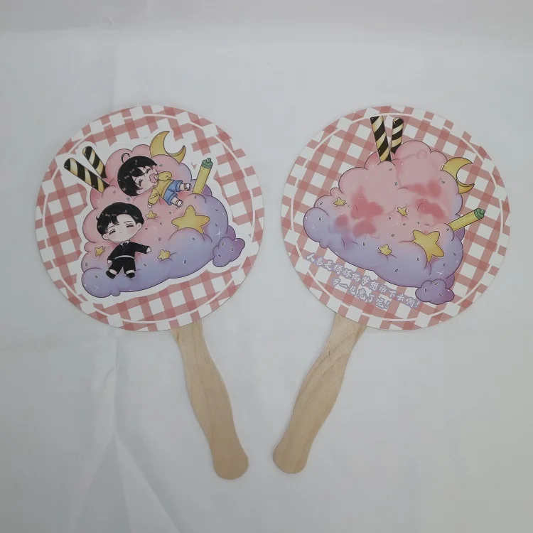 Round Cute Cartoon Style paper Hand Fan for Promotional Gift