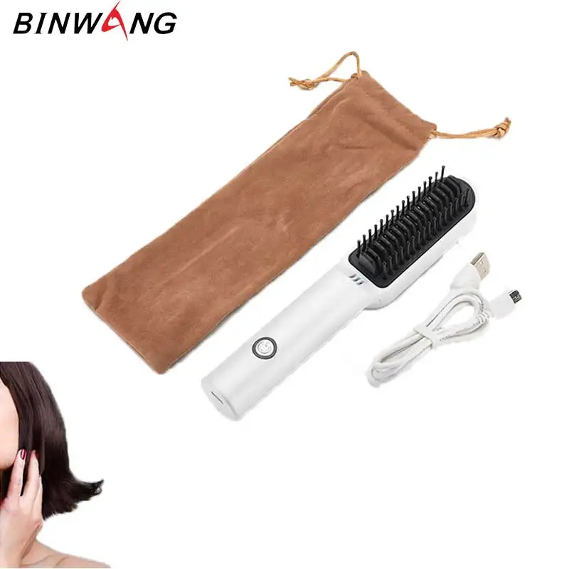 
Amazon hot selling beard straightener usb battery support electric hair brush for household use 