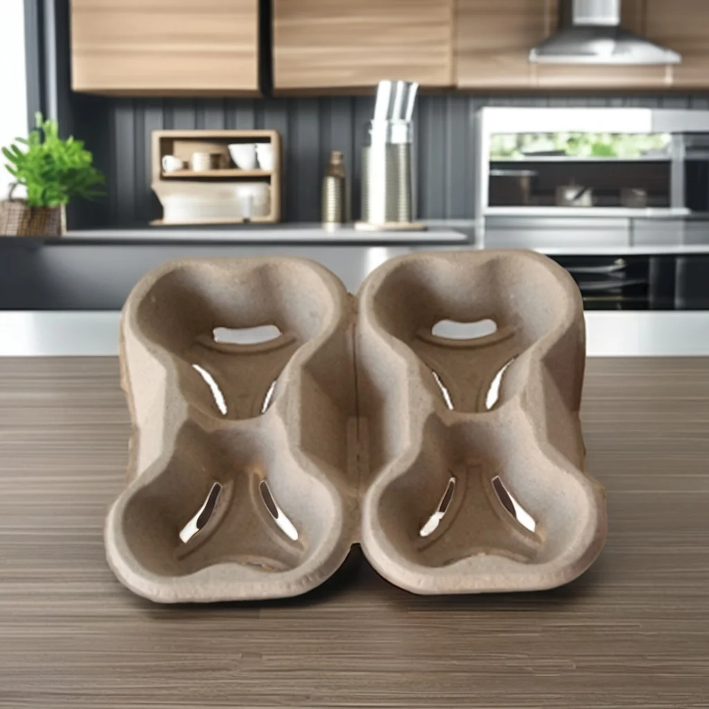 cup carrier Customized Cheap 100% Biodegradable Brown Hot Drink Craft Disposable  Cup Holder Tray Carrier Paper Cup Holder stock