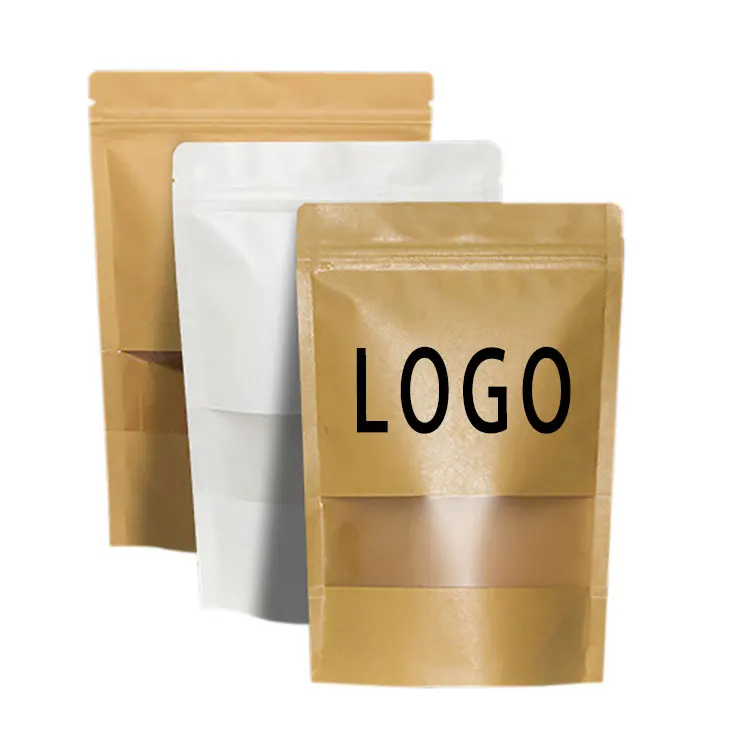 Индивидуальная индивидуальная услуга OEM ODM Doypack Ziplock пищевой крафт-бумажный пакет белый коричневый подставка с окошком