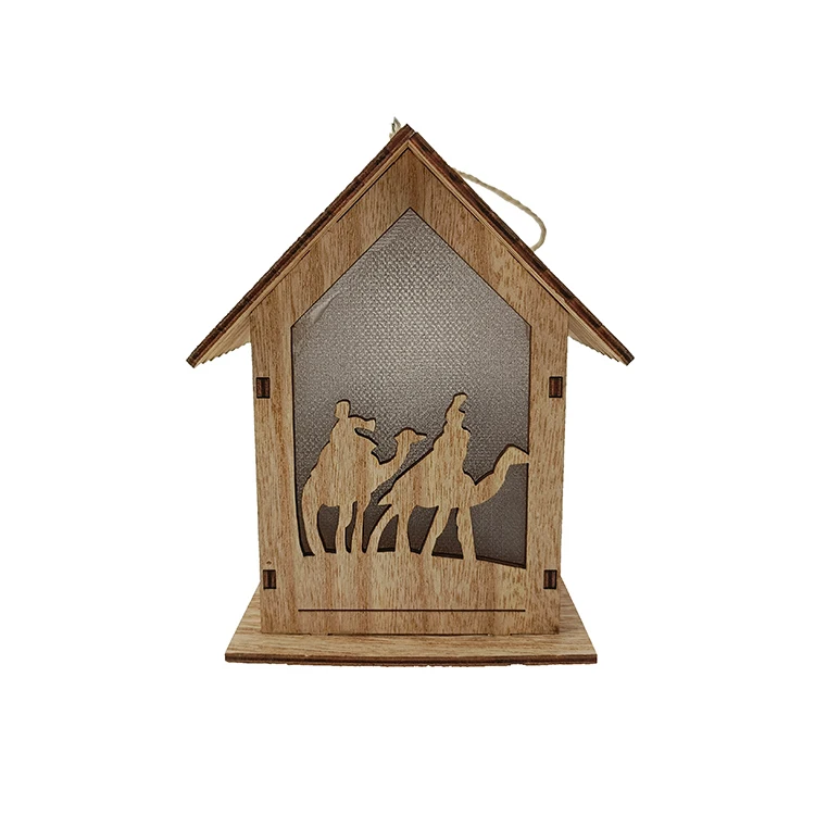 Hot sale small wooden house construction for kids christmas gift ornaments