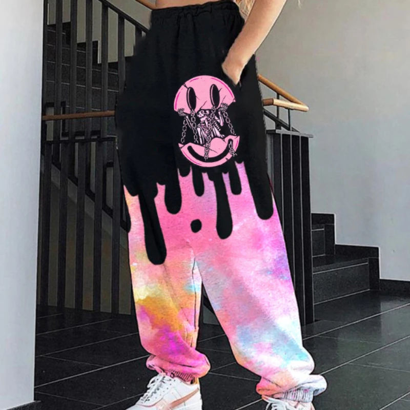 High Quality Hip Hop Pants Women High Waist New Fashion Pockets Elastic Waist Painted Hot Streetwear Long Pants