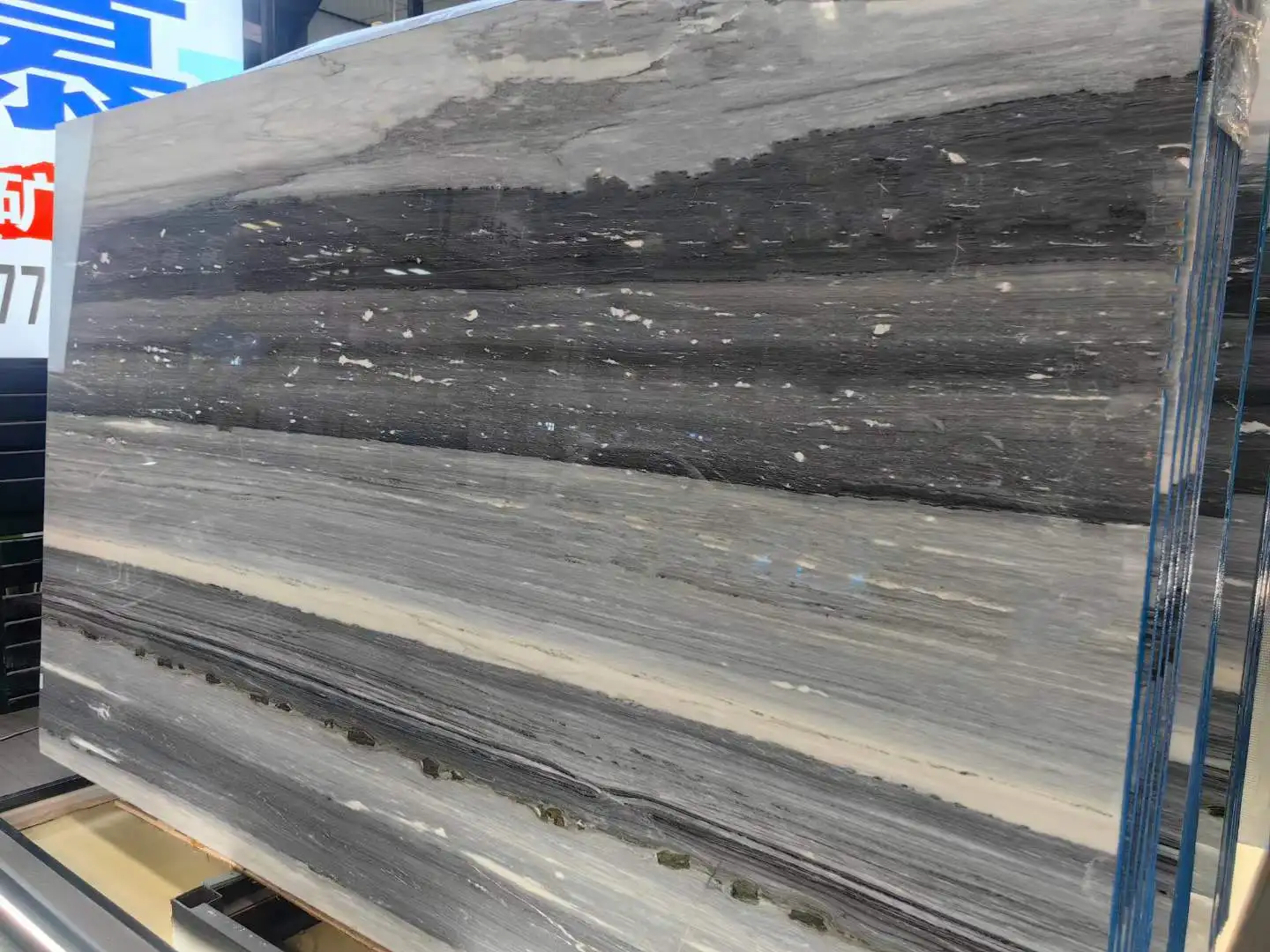 Polished Dark Blue Palissandro Marble Tile Floor