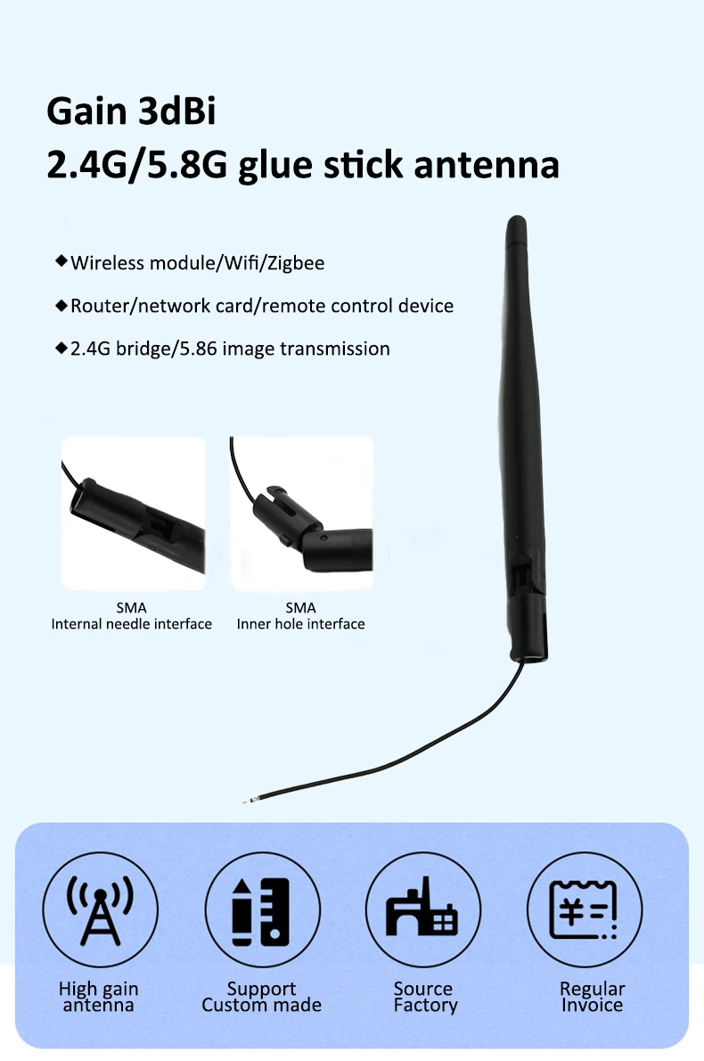 High Quality High Gain 2.4ghz 2.4 Ghz 3dbi 5dbi Wireless Wifi Directional Rubber Omni External Router Communication Antenna