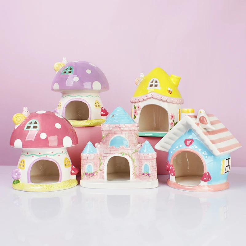 BONWILL Petco Ceramic Mini Pet AnImal Cages And Bath Hamster Hideaway Yellow Mushroom Shaped