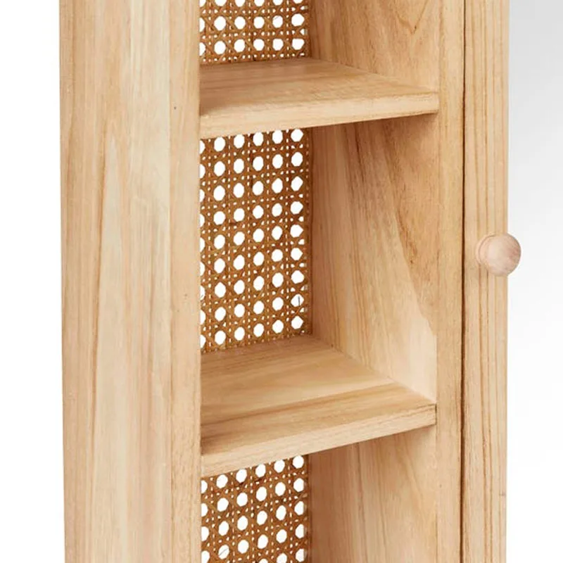 Wall Mounted Rattan Modern Storage Wall Bathroom Cabinet With Mirror