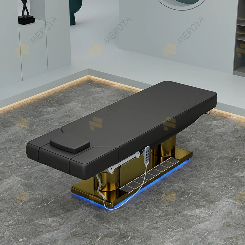 New beauty salon furniture white leather gold base massage table bed 4 motor electric control cosmetic facial spa salon bed
