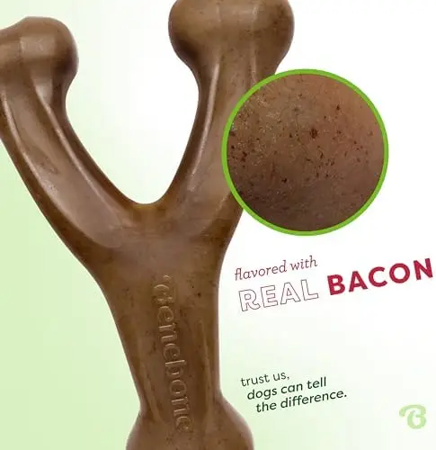 Wishbone Dog Chew Toy Durable Real Bacon Flavored Eco-Friendly  Chewers Medium Size Bone Nylon PP Shape Pet Bite Resistant