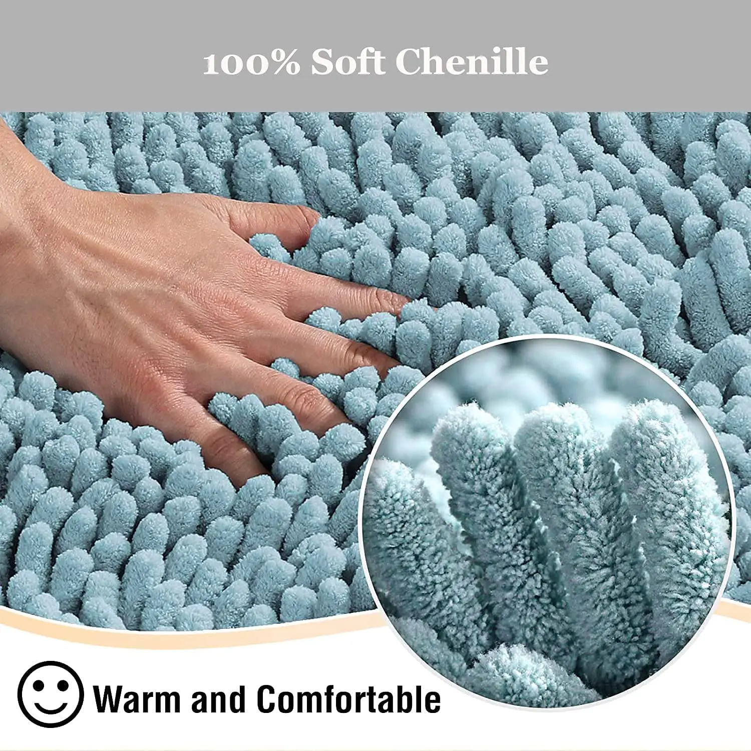 Non-Slip Bath Mat Super Soft Bath Rug for Bathrooms Microfiber Chenille Plush Rugs for Powder Room Indoor Entryway Multiuses