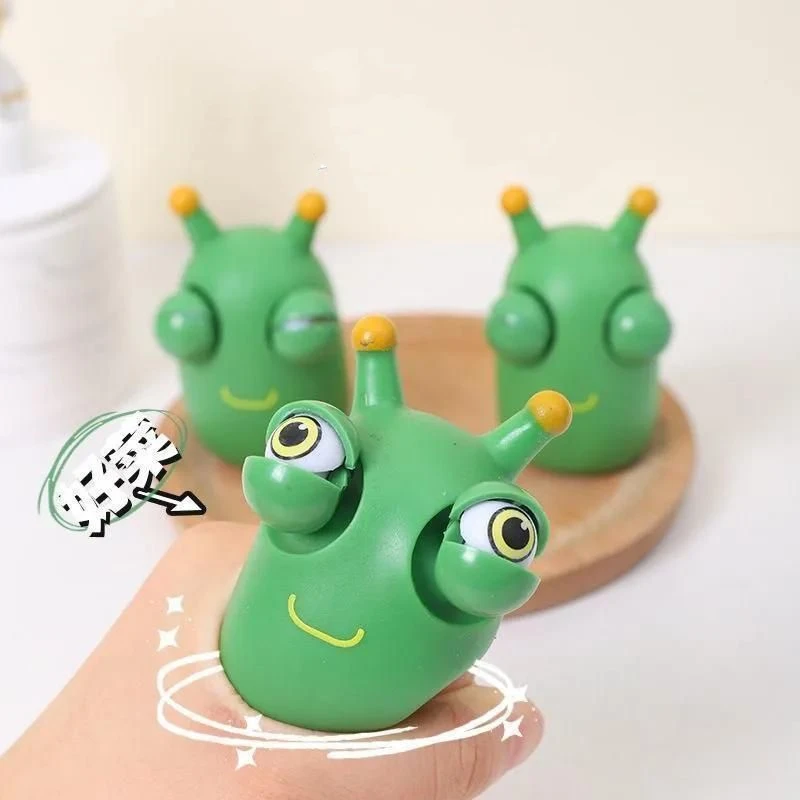 Funny Green Eye Bouncing Grass Worm Pinch Toy Popping Worms Squeeze Novelty Pop Sensory Stress Relief Fidget Toys for Adults Kid