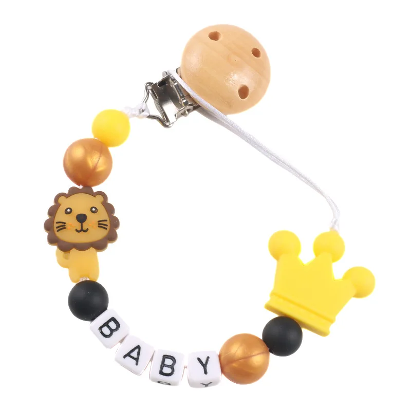 Милый Лев силиконовый шарик пустышка зажим держатель соски персонализированные имя ребенка соски клип цепь ремень младенческой жевательной прорезывания зубов игрушка
