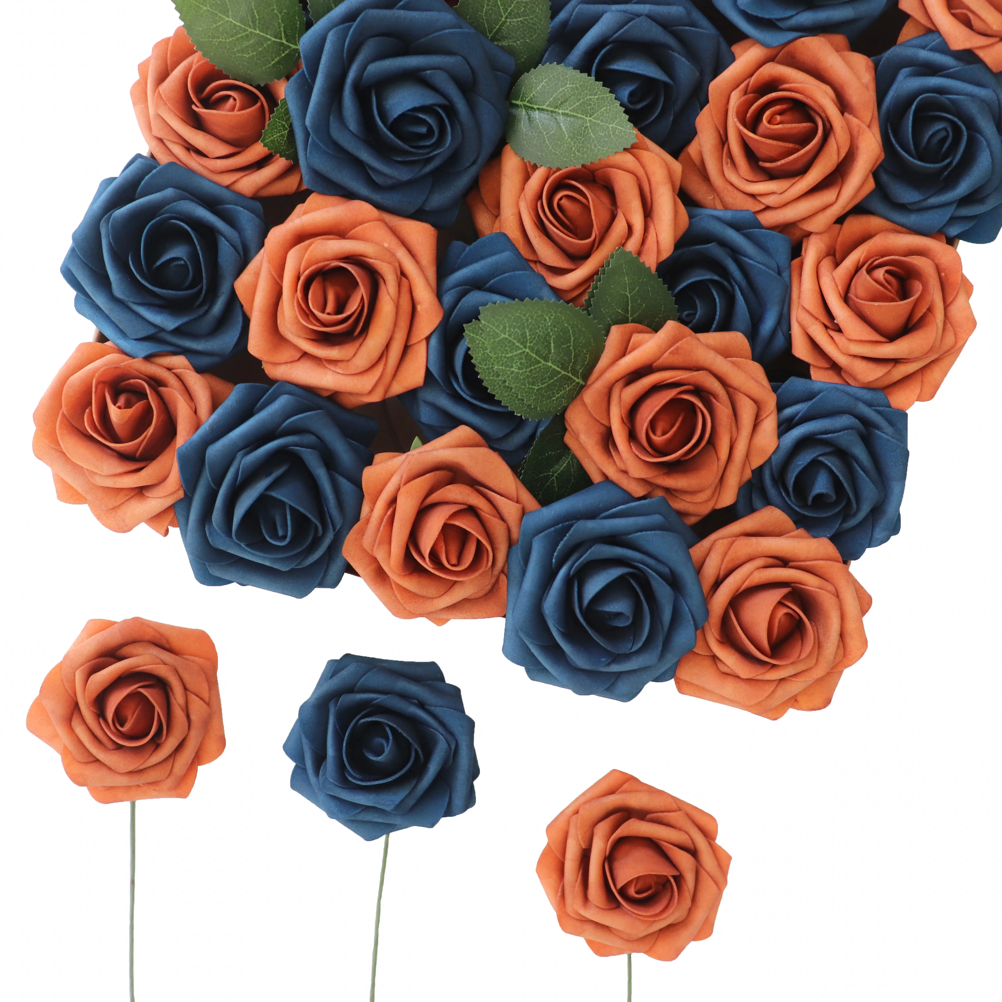 Foam Rose Flowers Flores De Tacto Real Blue Rust Orange Soap Flower Bouquet for Wedding Accessories