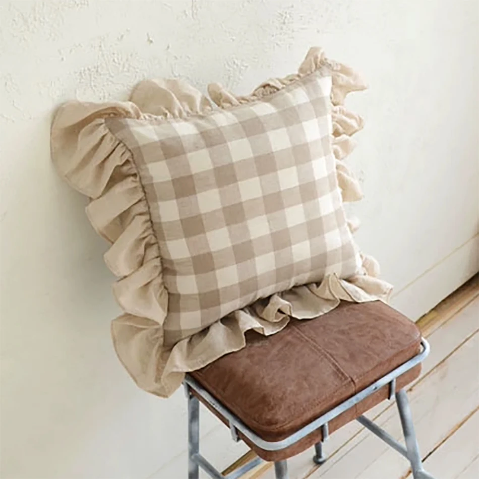 Hot selling Linen Fabric Ruffled linen pillowcase decorative pillowcases For home