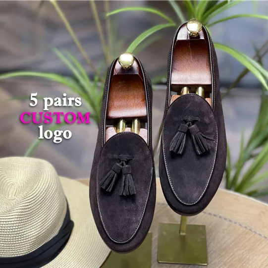 Italian retro custom logo light breathable slip-on penny cow suede genuine leather loafer casual walking style shoes for men