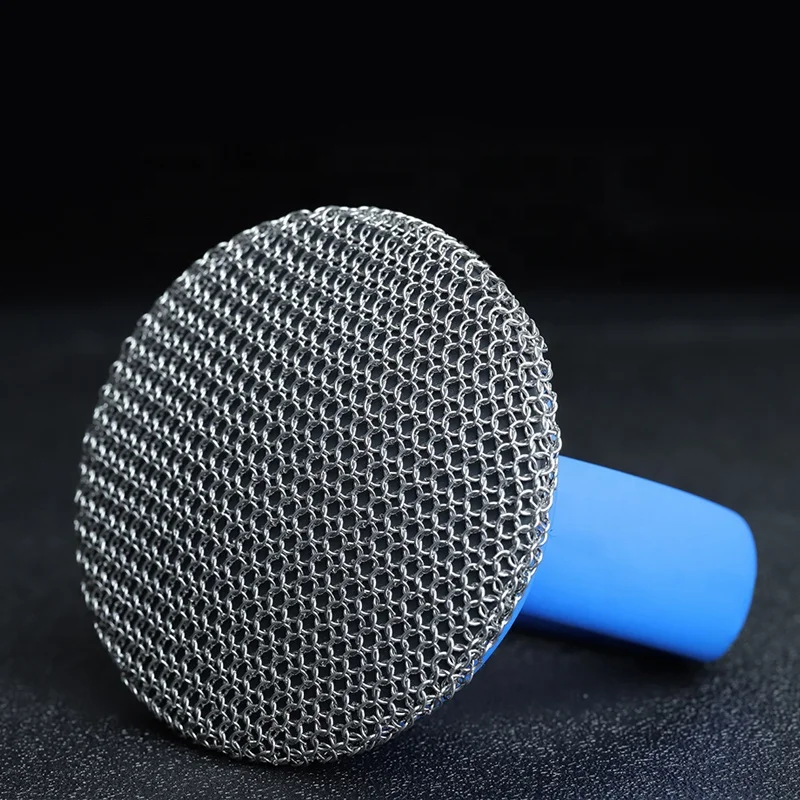 Stainless Steel Scrubber Kitchen Cookware BBQ Tools Cast Iron Skillet Brush Pot Cleaning Chainmail With Handle