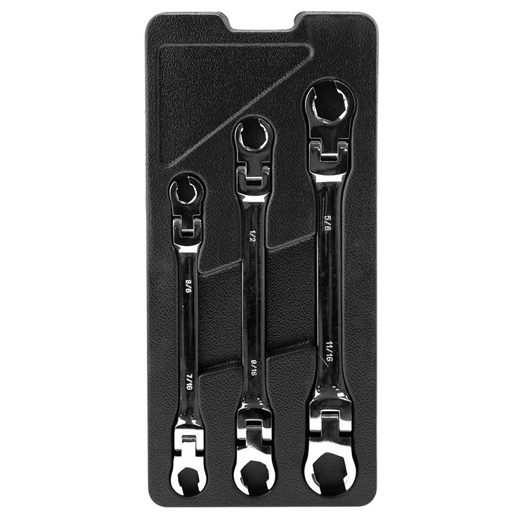 KAFUWELL WR24029F Hand Tools 3pc Metric Ratcheting Double Flexible Head Flare Nut Wrench Set