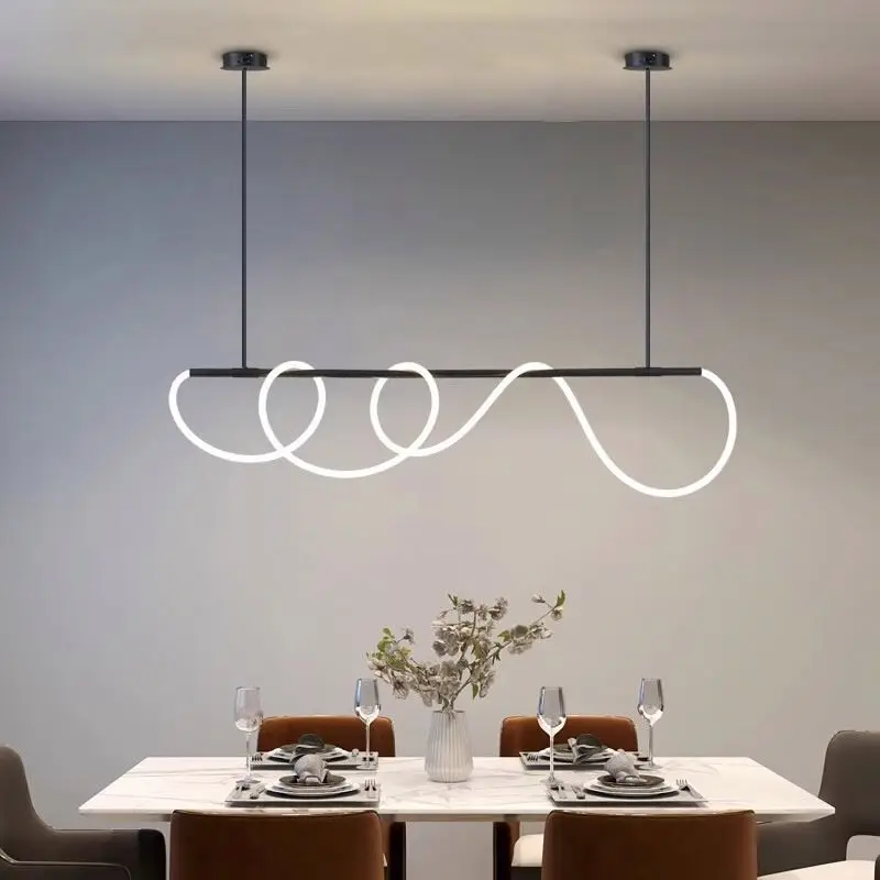 Nordic Modern Minimalist Linear Chandelier for Kitchen LED Light Home Decor Lamp with Installation Service for Study Room Models