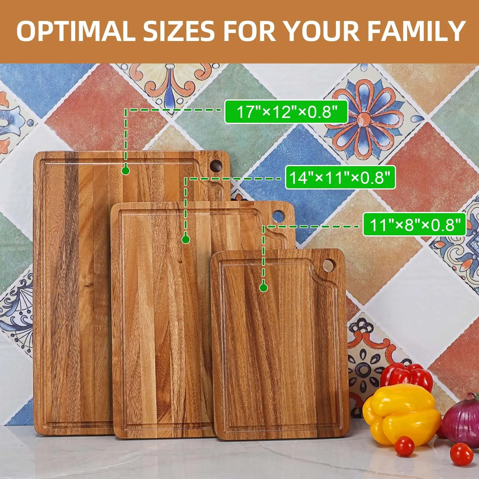 Wholesale lrectangle Kitchen household Cut meat arge wooden cutting boards acacia wood cutting board