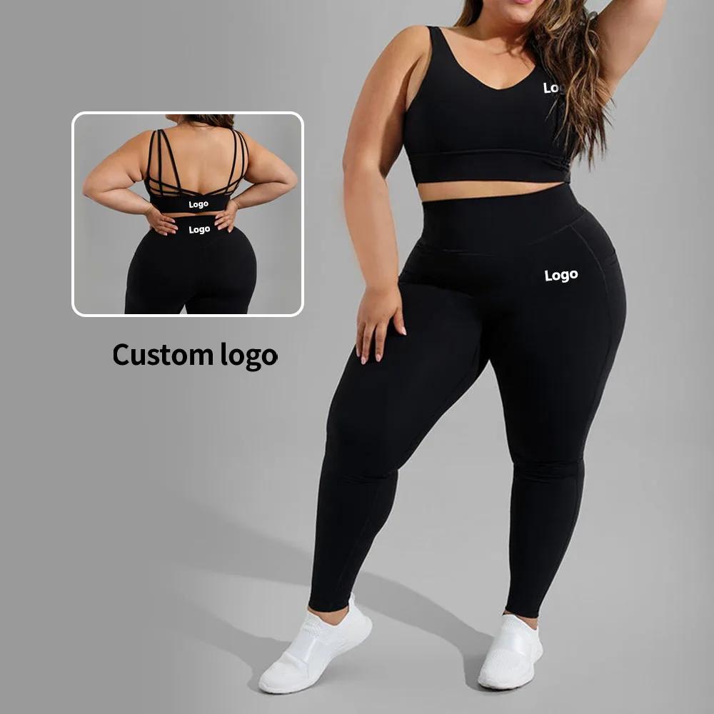 Wholesale Large Workout Clothing Sports Wear Yoga Suit Womens 2xl Gym Fitness Wear Plus Size Yoga Set With Pocket