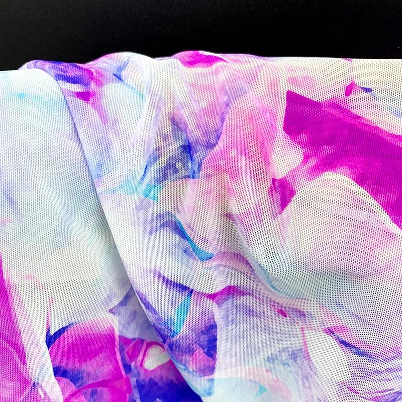 custom breathing polyamide elastane breathable thin floral printed power net mesh fabric for dress lining