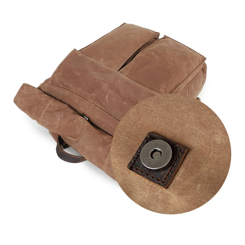 Custom korean style cheap waxed canvas genuine leather brown waterproof most durable teen school backpack