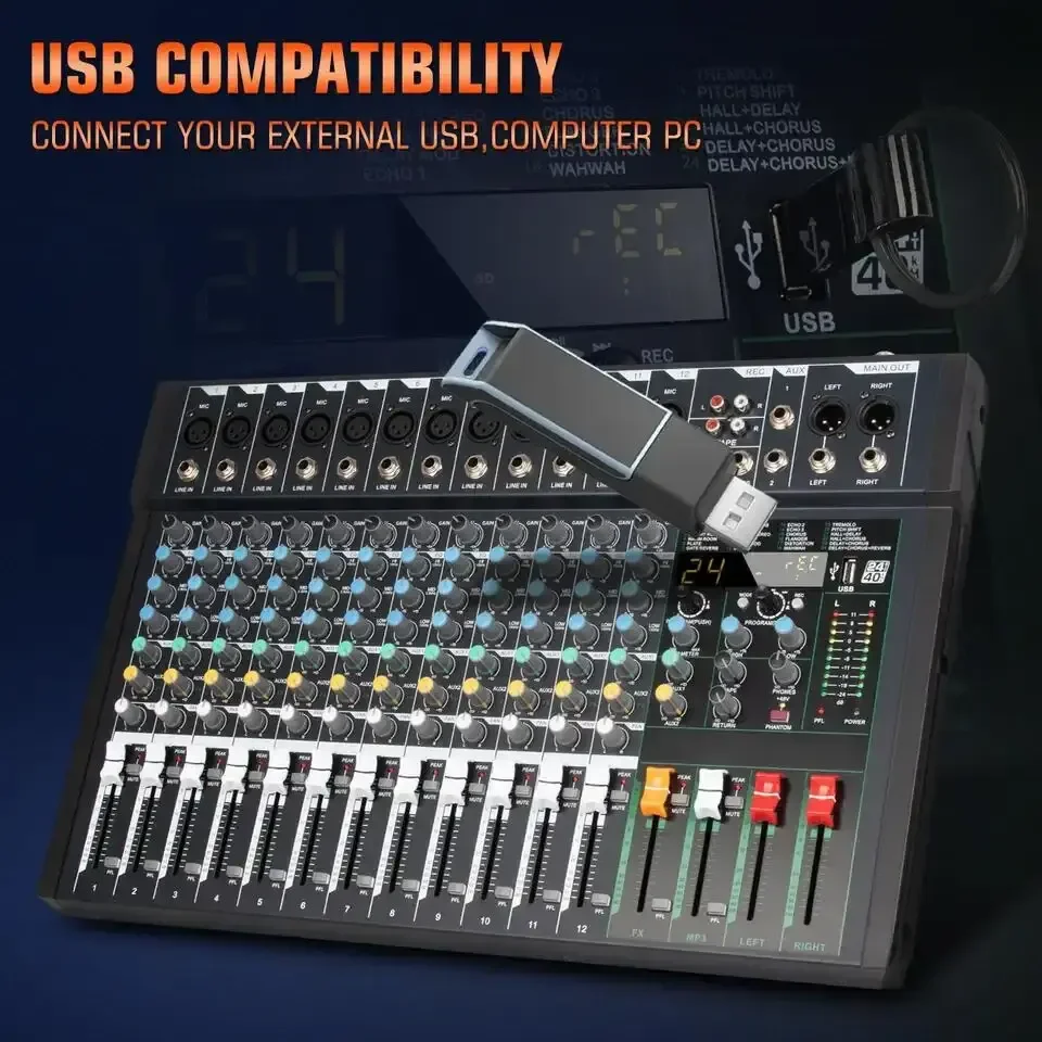 FG12 12-канальный звуковой консоли микшер сценический контроллер цифровой DJ домашний KTV аудио