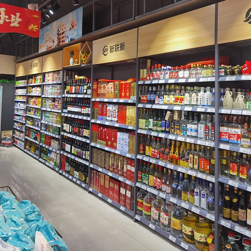 Customized Supermarket racks grocery goods racks retail store gondola shelf display supermarket heavy duty metal  shelves