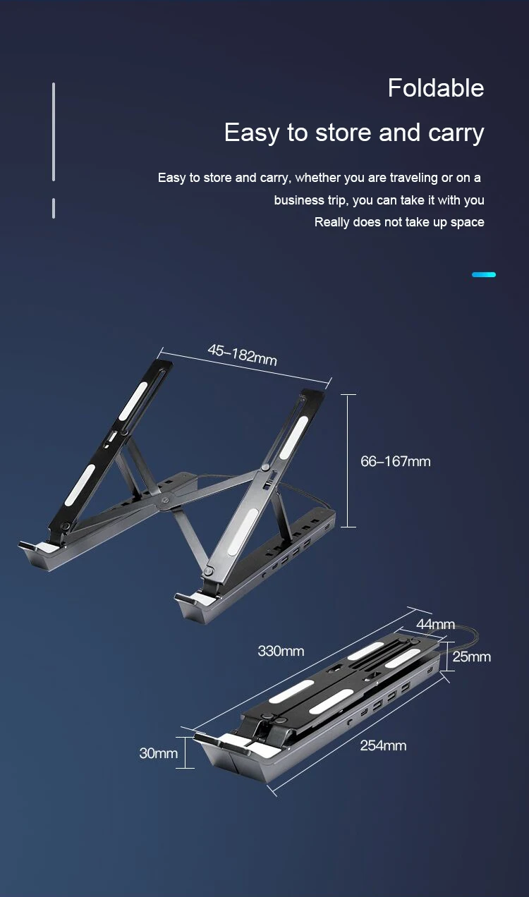 Great Roc Custom logo aluminium alloy laptop stand with usb hub 9 modes RGB Laptop Stand for Desk with 3 Port USB 2.0 Hub