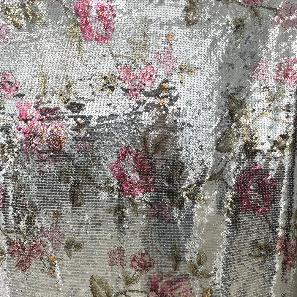 2023 new arrival mesh printed fabric sequin embroidered fabric for party dress