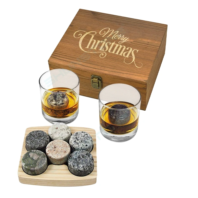 Shunstone Quality Craftsmanship Round Whiskey Glass And Rock Whiskey Stone Granite Chilling Whiskey Christmas Gift Set For Men