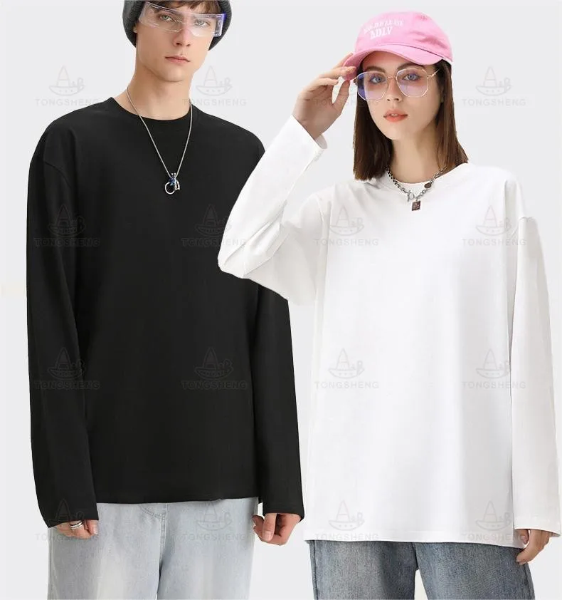 Wholesale Blank Crew Neck Boxy Long Sleeve Tshirt Unisex Women Custom Solid High Quality Long Sleeve Cotton t-Shirt For Men