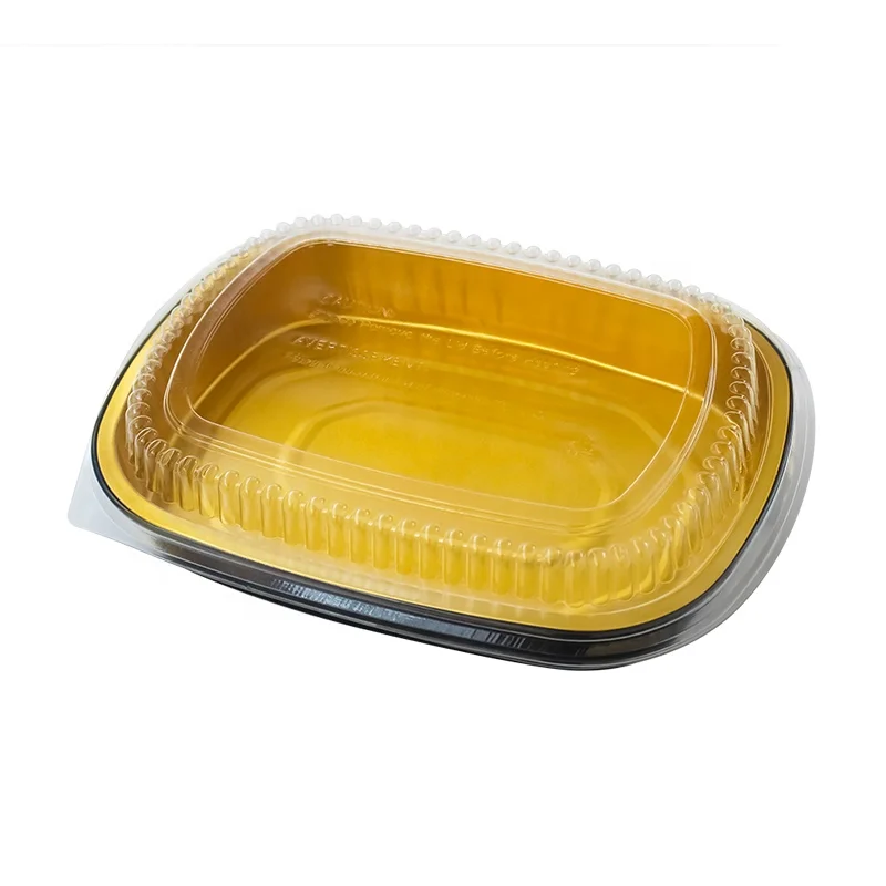 High-end takeaway aluminum food container hotel takeaway foil meal box with plastic cover