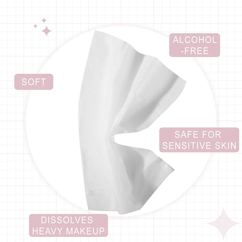 Pocket Size Pink Disposable Dissolves Heavy Makeup Remover Cleansing Face Wipes Individually Wrapped