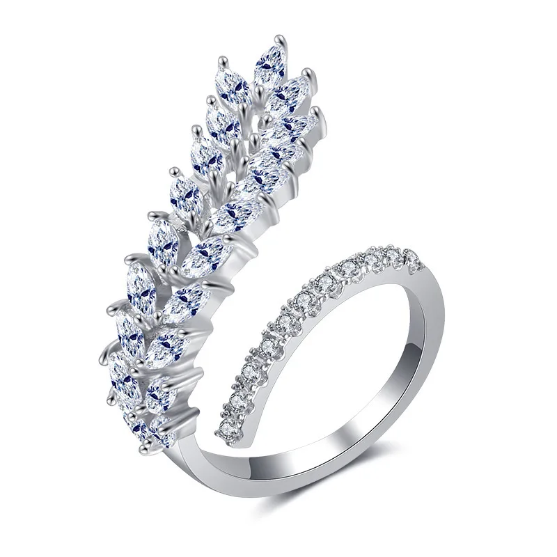 Fashion personality creative leaf ladies multi color opening adjustable inlaid 3A zircon Ring