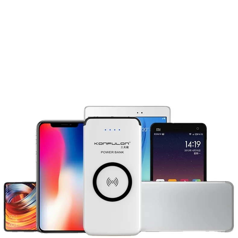 KONFULON Wireless Charging Power Bank 10000mAh Safe And Efficient LED Power Indicated Dual USB Output Shaking Switch Design