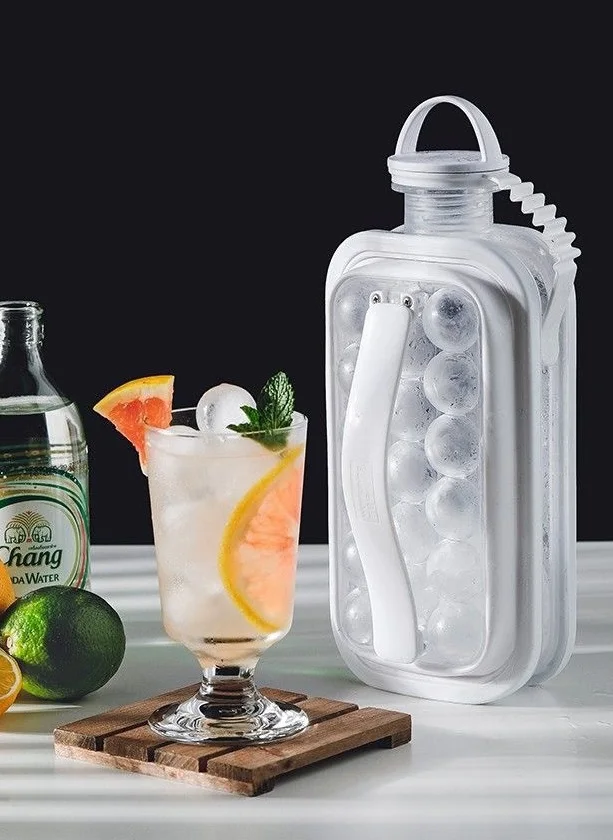 2-in-1 Portable Foldable Grid Ice Cube Tray 12 Grids Ice Ball Bottle Maker Kettle Ice Cube Mold Home Food Coffee Whiskey Hockey
