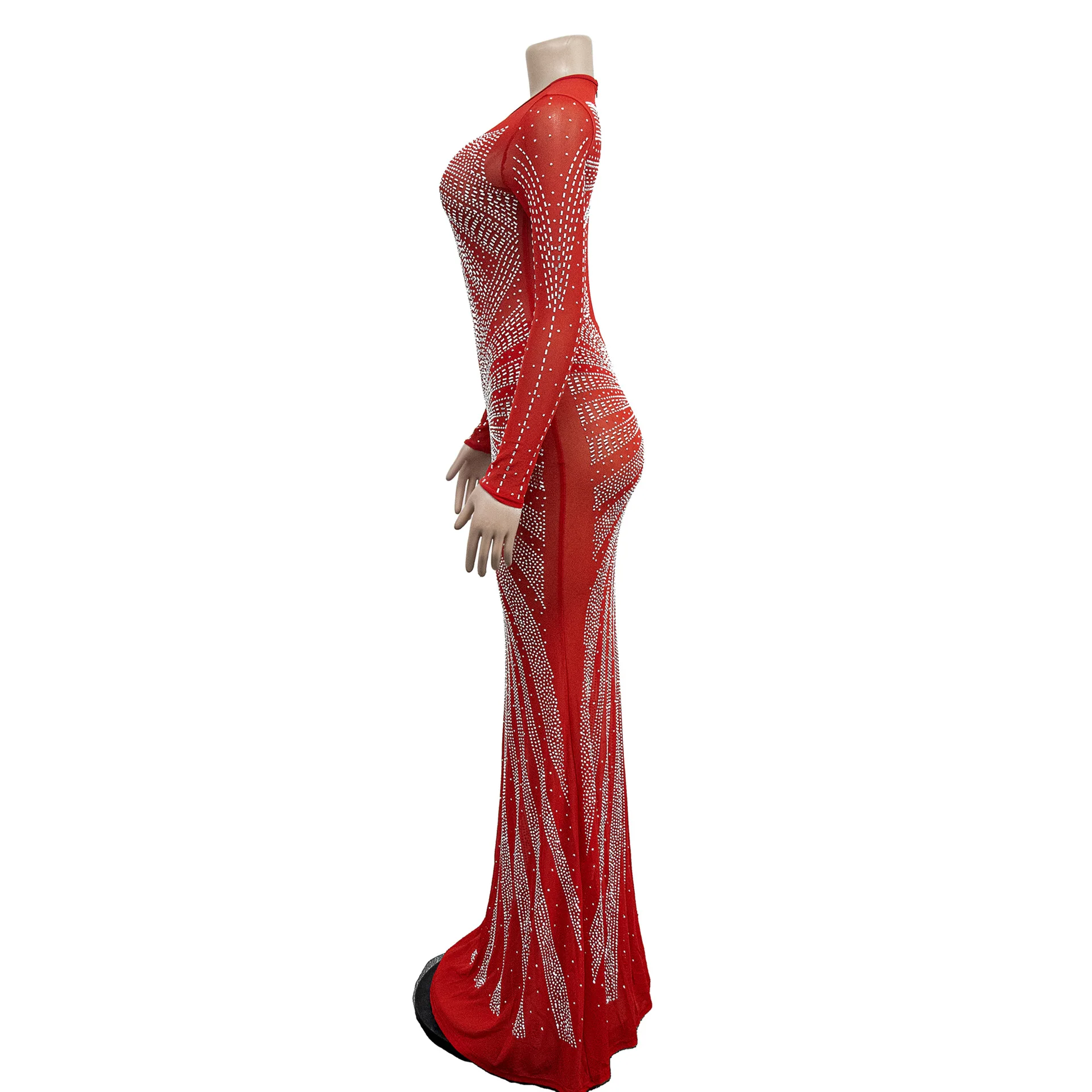 IHOOV Sheer Mesh crystal luxury maxi wedding rhinestone bridesmaid dresses women lady elegant