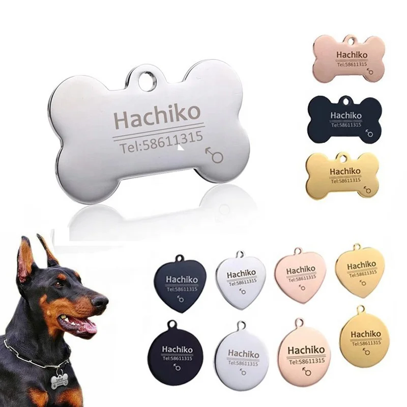 High Quality Custom Personalized Bone Heart Shape Dog ID Tag Engraving Name Stainless Steel Tag Dogs Accessories