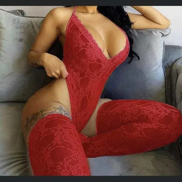 
2021 new year adult valentines day lace onesie sexy onesis with socks two piece set for women 