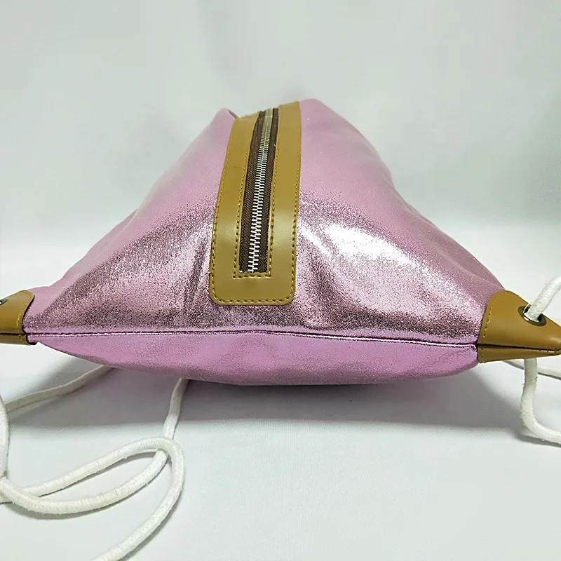 
Customized Fashion Personalized Zipper Shiny Glitter Pu Leather School Sport Gym Bag Girls Women Teenager Drawstring Backpack 