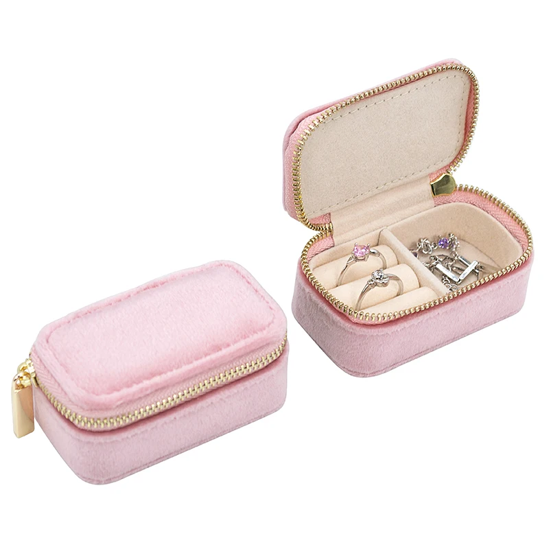 Wholesale Luxury custom Mini small lovely travel Portable velvet PU leather ring jewelry storage case jewellery gift box