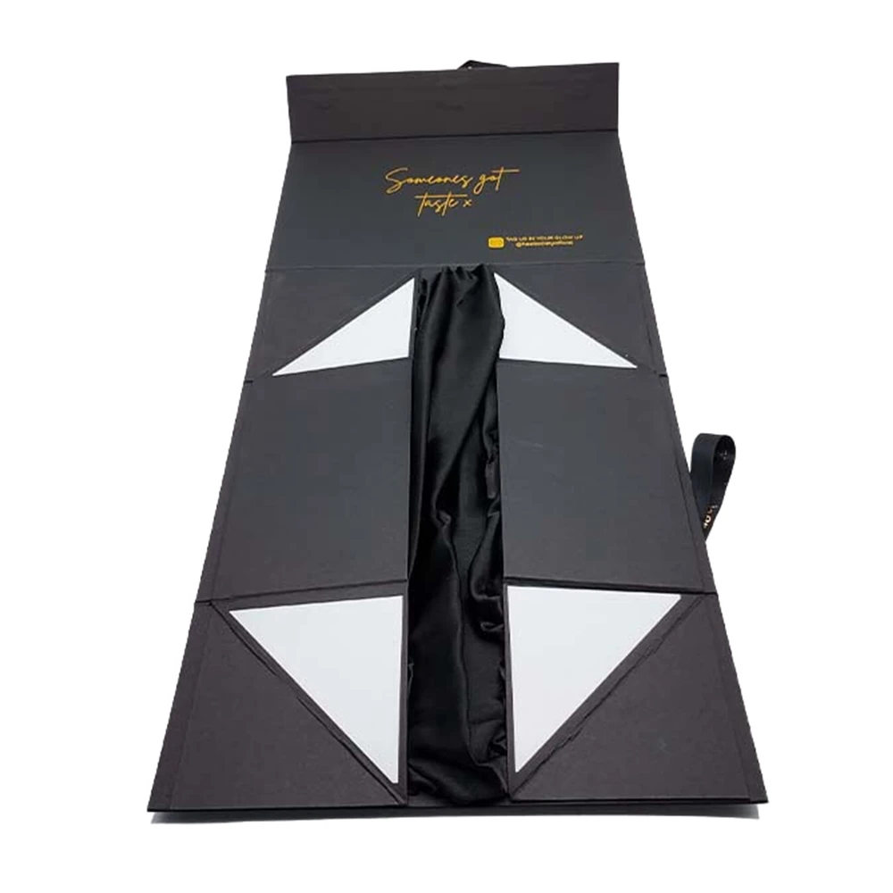 Custom Logo Premium Luxury Black Cardboard Paper Gift Wig Hair Extension Magnetic Packaging Box