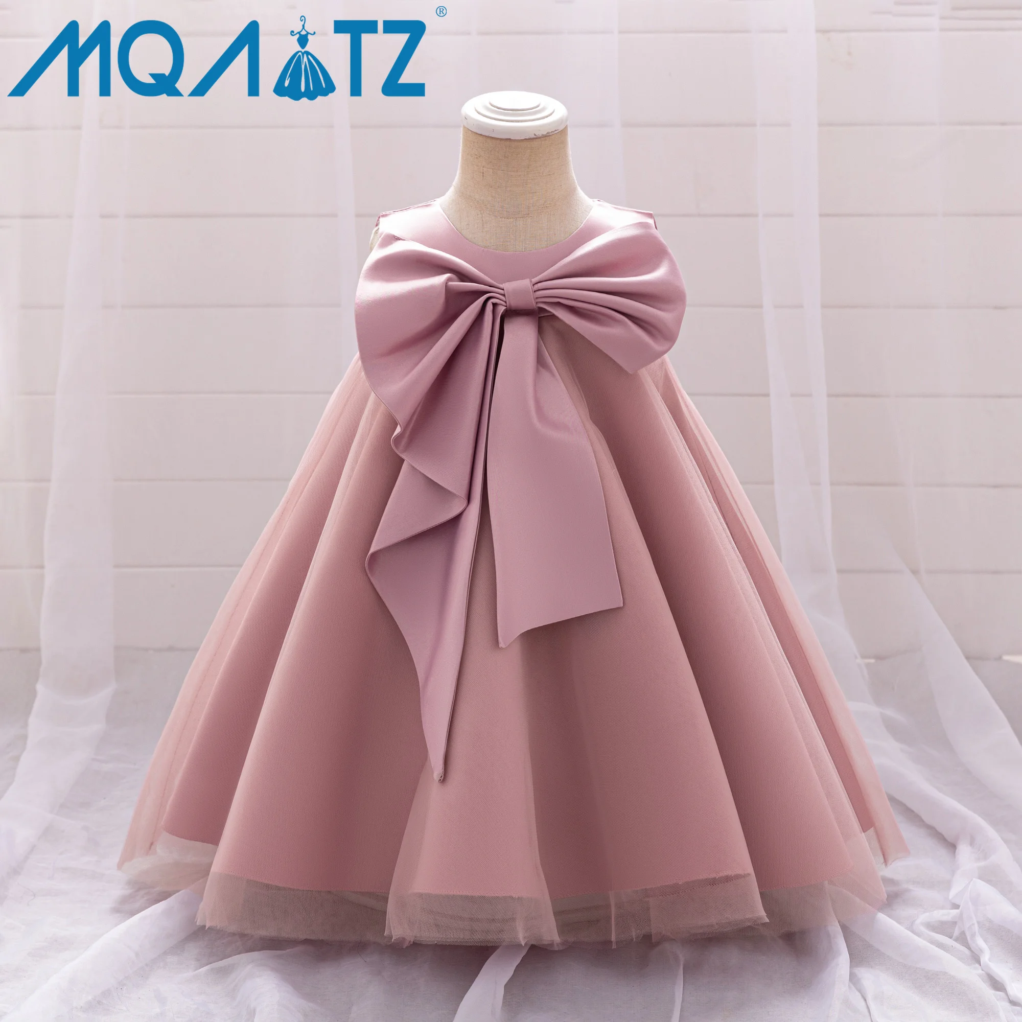 MQATZ Big Bow Girls Princess Dress sleeveless hot sale Satin Baby dress Kids 1 year Birthday Party Dresses LAL38
