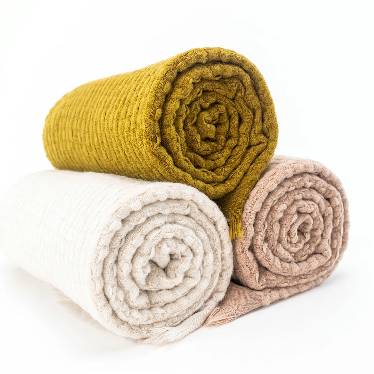 Home Couch bedding Sofa Knee Cover Bedspread Knitted Waffle Plaid Chessboard Gingham textured weave DurableTassel throw blanket