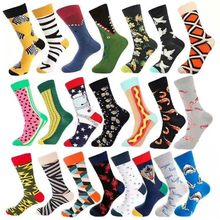 F044 Man socks seafood bird corn burger Zebra Shark illustration cotton socks