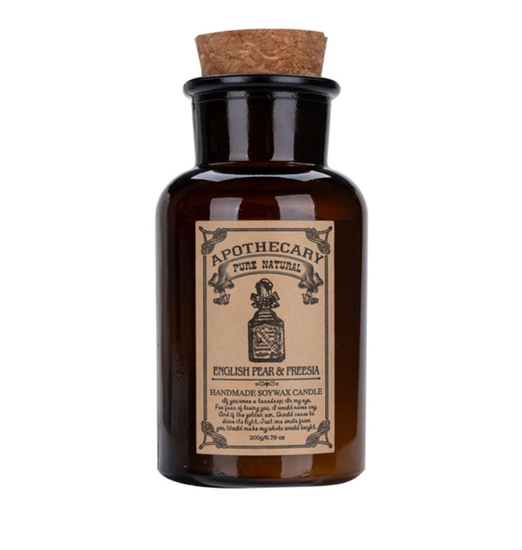 Custom label Apothecary jar aroma candle with cork