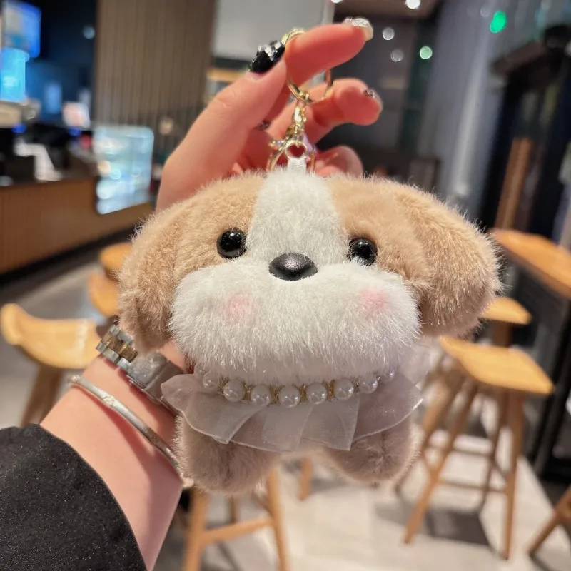 Cartoon plush small milk dog key chain cute soft figure key chain keyring Pulling little dog plush toys Couple Bag pendant